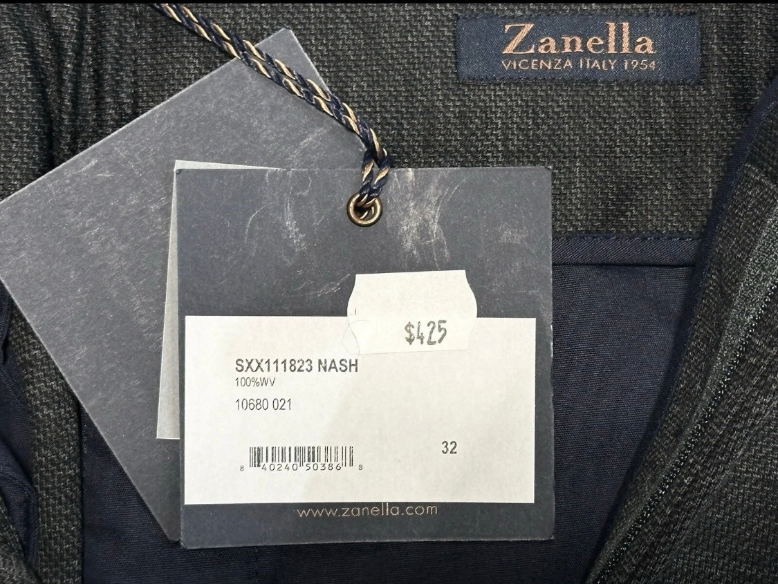 $425 NEW HANDMADE ZANELLA ELASTIC WAIST CASUAL DRESS PANTS 32 NASH CHARCOAL WEAVE