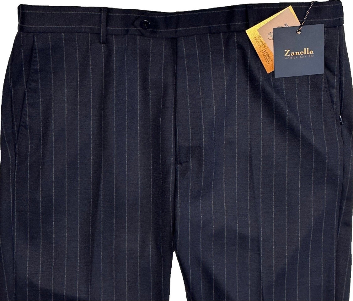 $495 NEW HANDMADE ZANELLA NASH ELASTIC WAIST CASUAL DRESS PANTS 38 MOBSTER PINSTRIPES