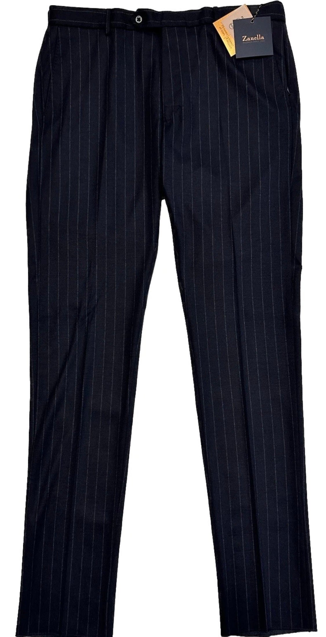 $495 NEW HANDMADE ZANELLA NASH ELASTIC WAIST CASUAL DRESS PANTS 38 MOBSTER PINSTRIPES