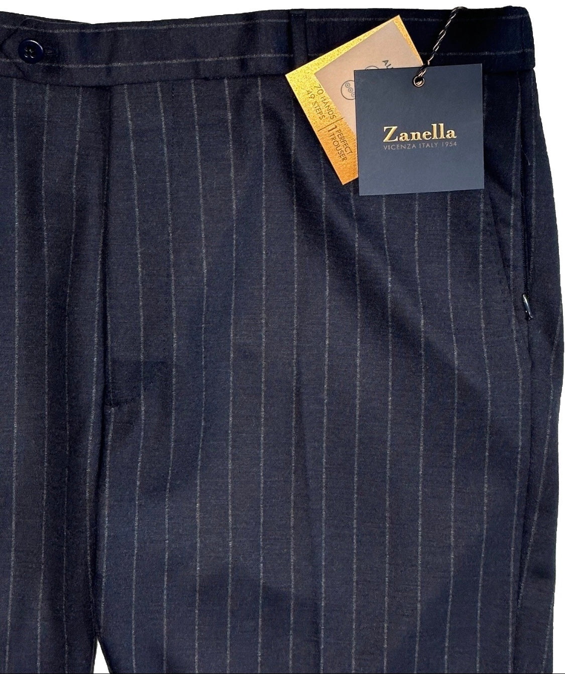 $495 NEW HANDMADE ZANELLA NASH ELASTIC WAIST CASUAL DRESS PANTS 38 MOBSTER PINSTRIPES