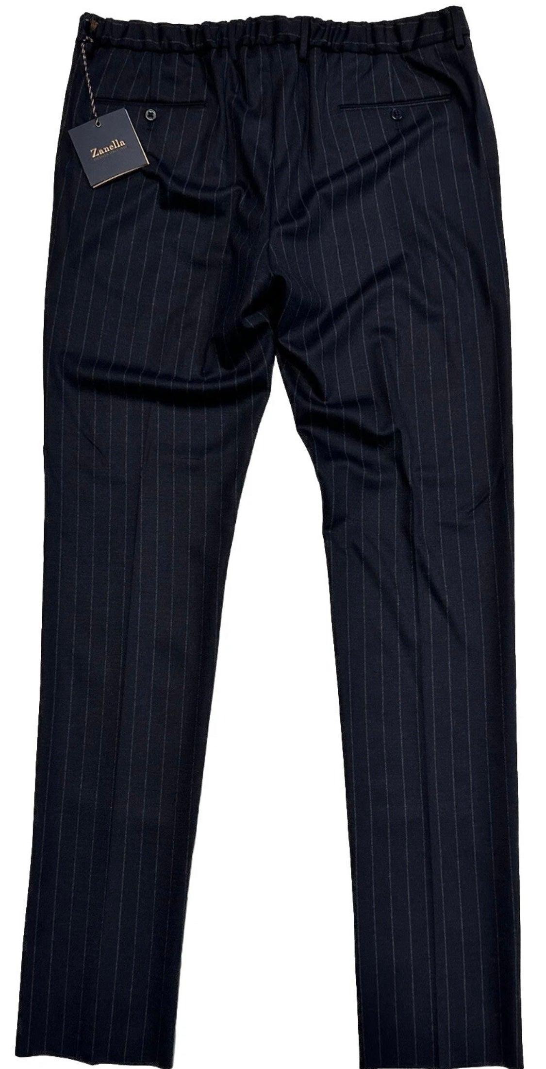 $495 NEW HANDMADE ZANELLA NASH ELASTIC WAIST CASUAL DRESS PANTS 38 MOBSTER PINSTRIPES