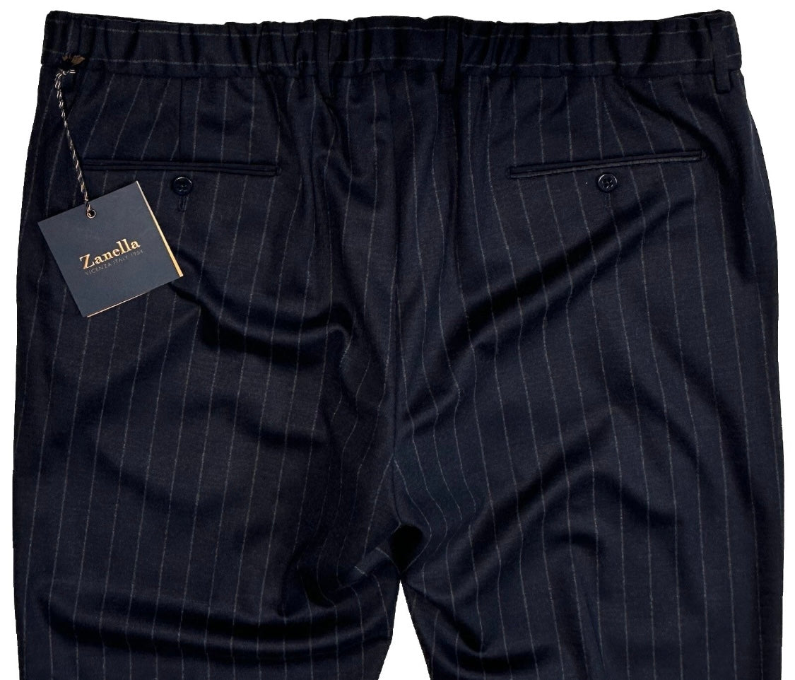 $495 NEW HANDMADE ZANELLA NASH ELASTIC WAIST CASUAL DRESS PANTS 38 MOBSTER PINSTRIPES