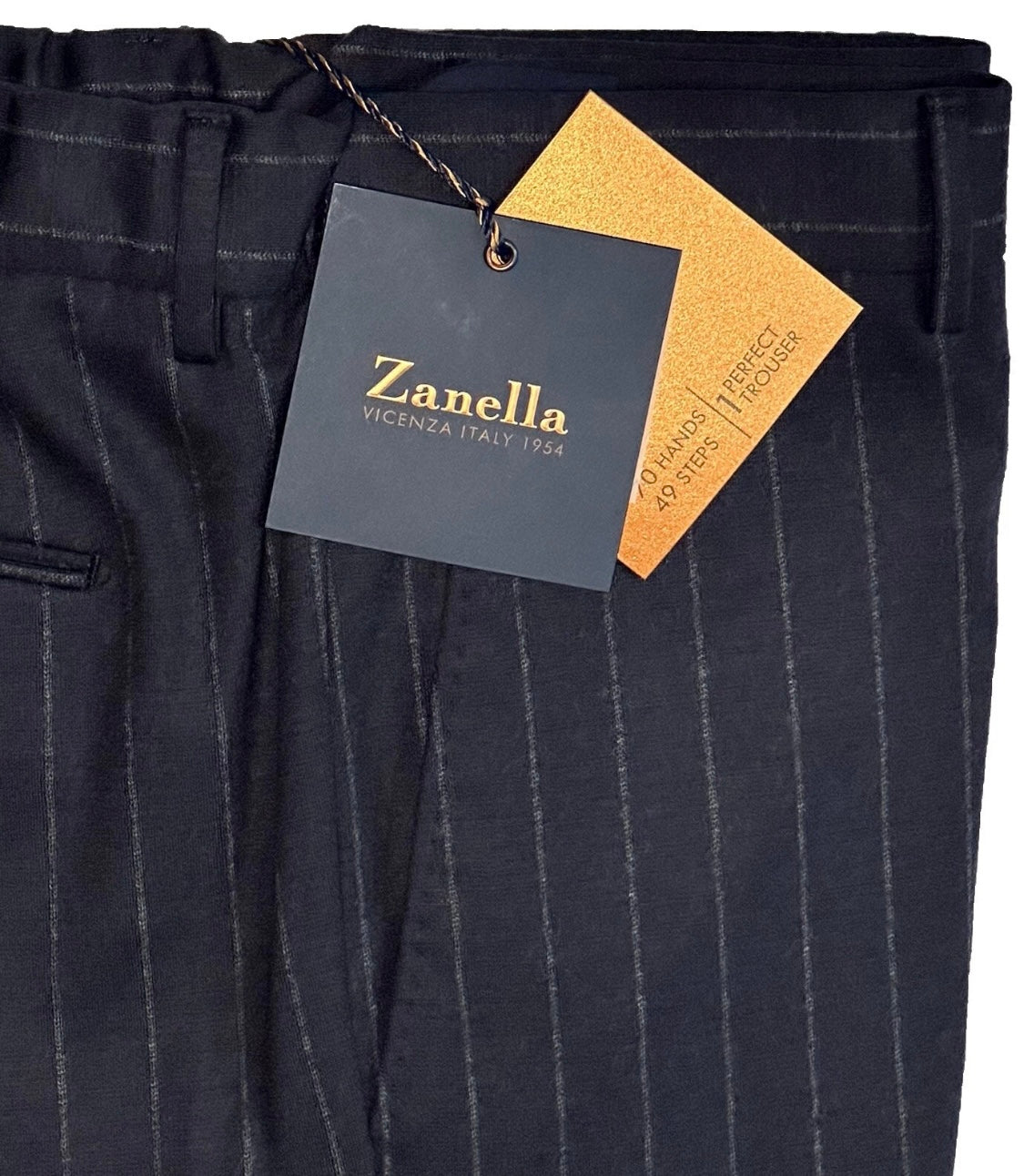 $495 NEW HANDMADE ZANELLA NASH ELASTIC WAIST CASUAL DRESS PANTS 38 MOBSTER PINSTRIPES