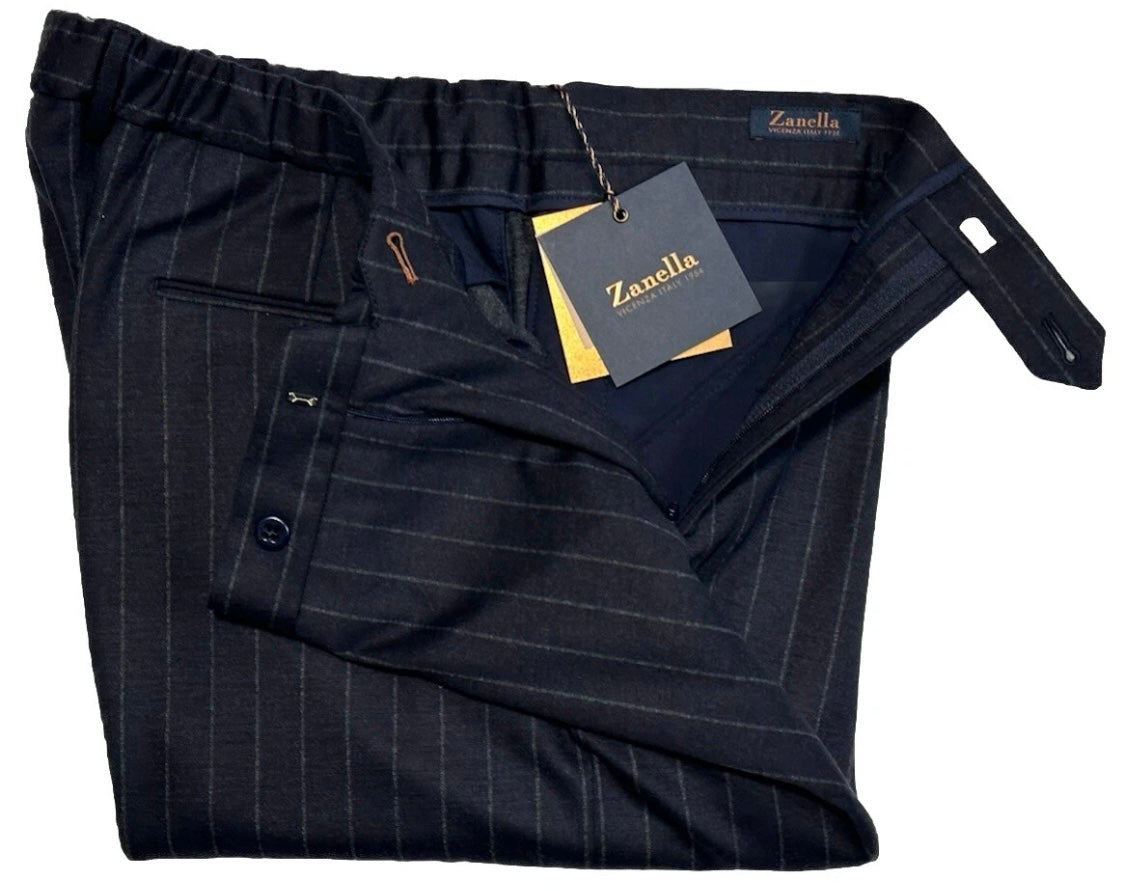 $495 NEW HANDMADE ZANELLA NASH ELASTIC WAIST CASUAL DRESS PANTS 38 MOBSTER PINSTRIPES