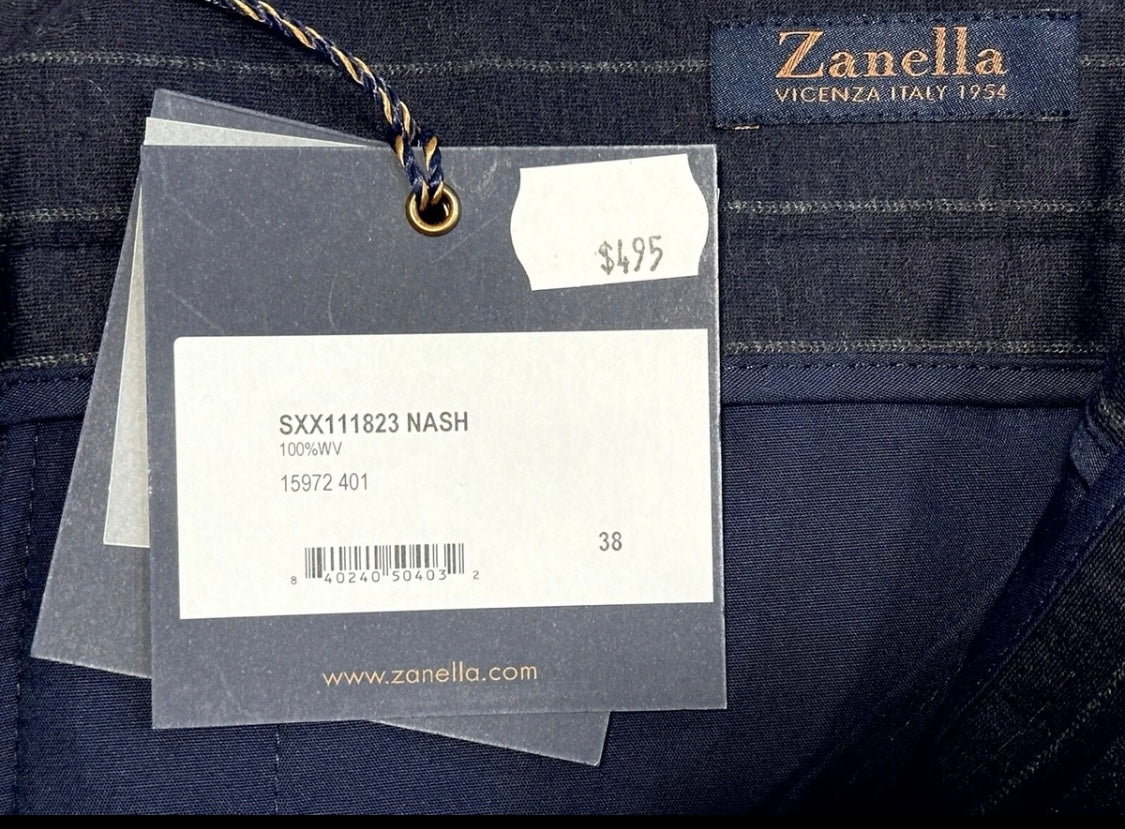 $495 NEW HANDMADE ZANELLA NASH ELASTIC WAIST CASUAL DRESS PANTS 38 MOBSTER PINSTRIPES