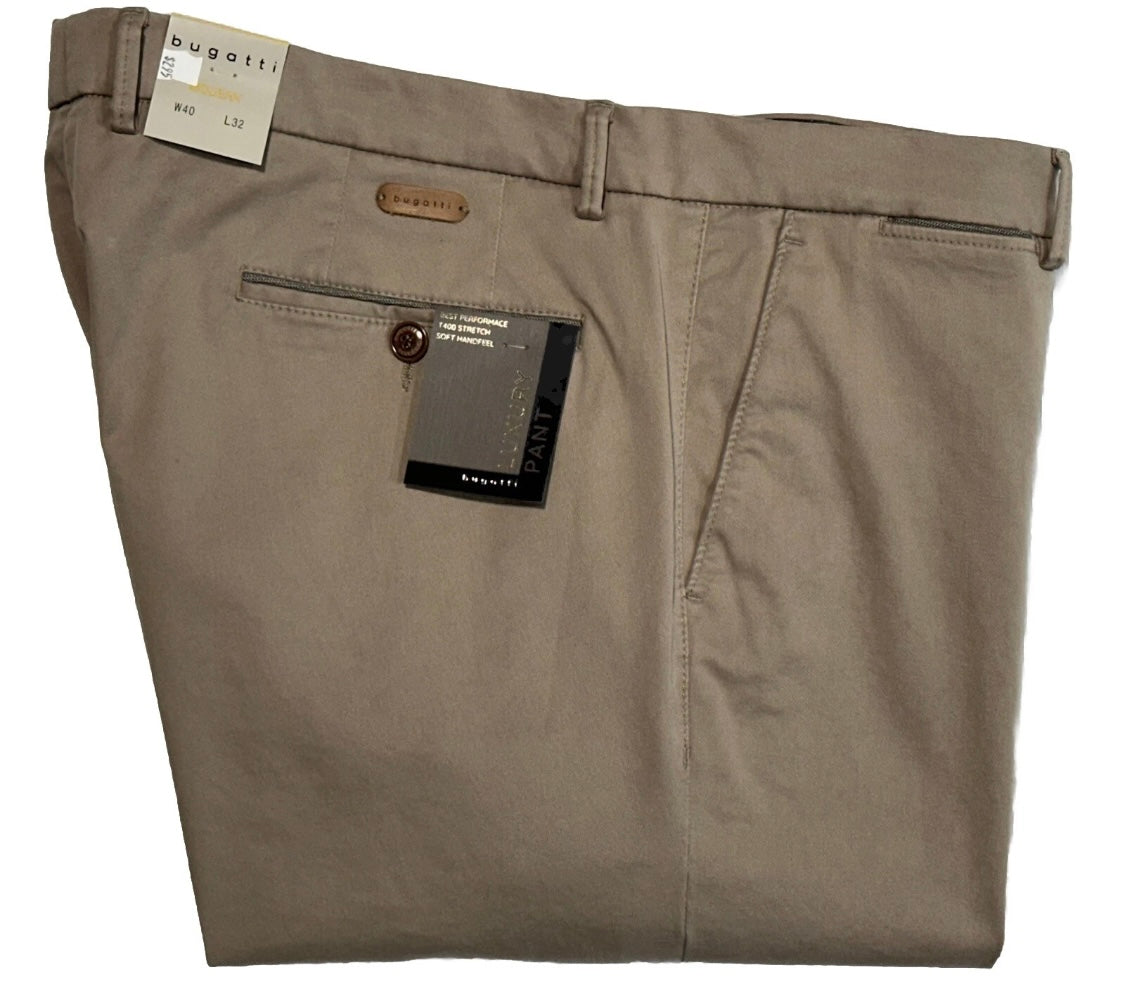 $295 NEW BUGATTI MODERN LUXURY PANTS KHAKI 40 X 32 STRETCH SOFT HAND