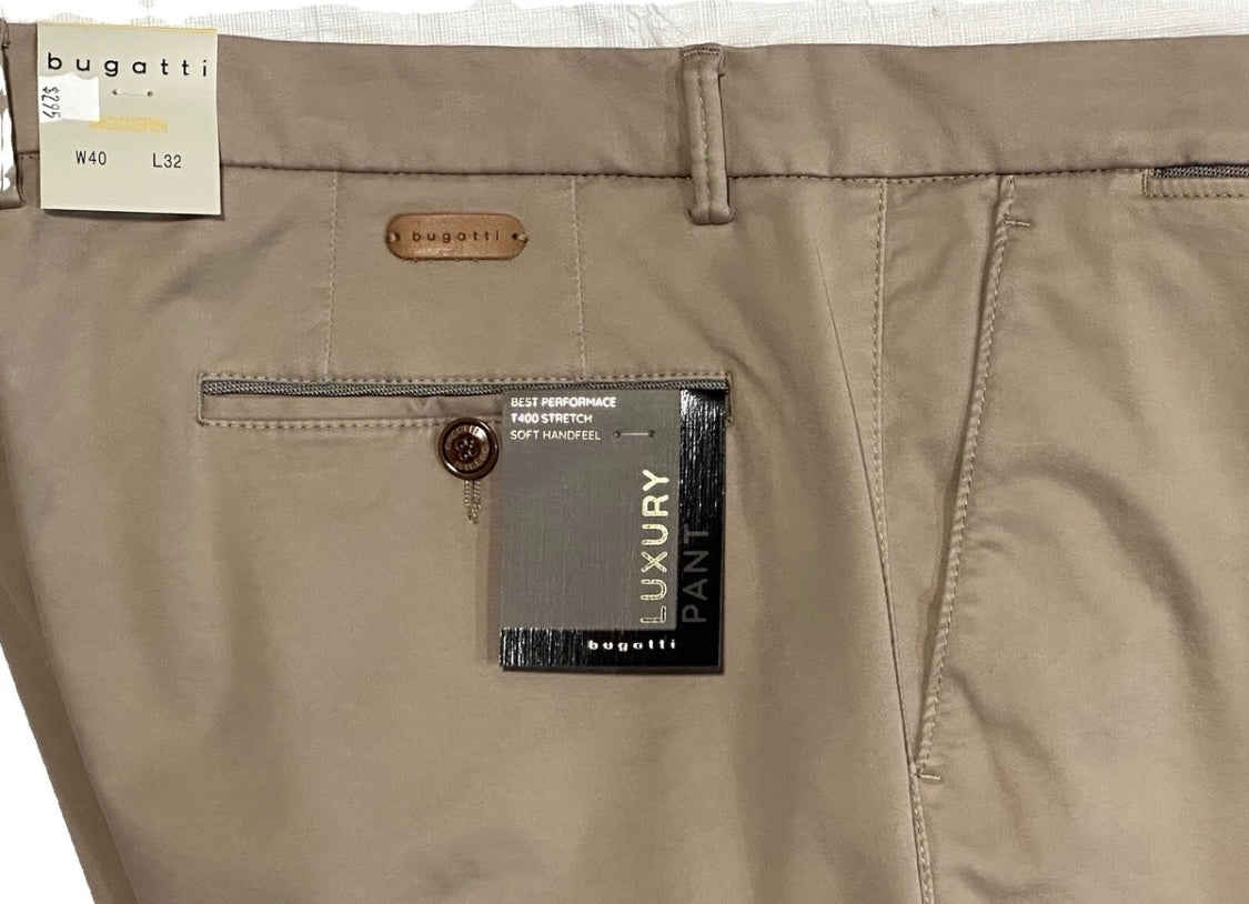 $295 NEW BUGATTI MODERN LUXURY PANTS KHAKI 40 X 32 STRETCH SOFT HAND