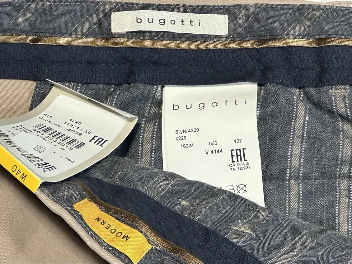 $295 NEW BUGATTI MODERN LUXURY PANTS KHAKI 40 X 32 STRETCH SOFT HAND