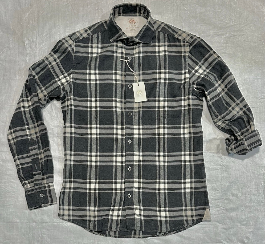 $495 NEW FRADI ITALY FLANNEL DRESS SHIRT L XL 17.5 EU 44 HANDMADE WASHED COMPACT YARN COTTON