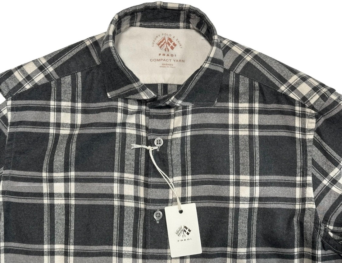 $495 NEW FRADI ITALY FLANNEL DRESS SHIRT L XL 17.5 EU 44 HANDMADE WASHED COMPACT YARN COTTON