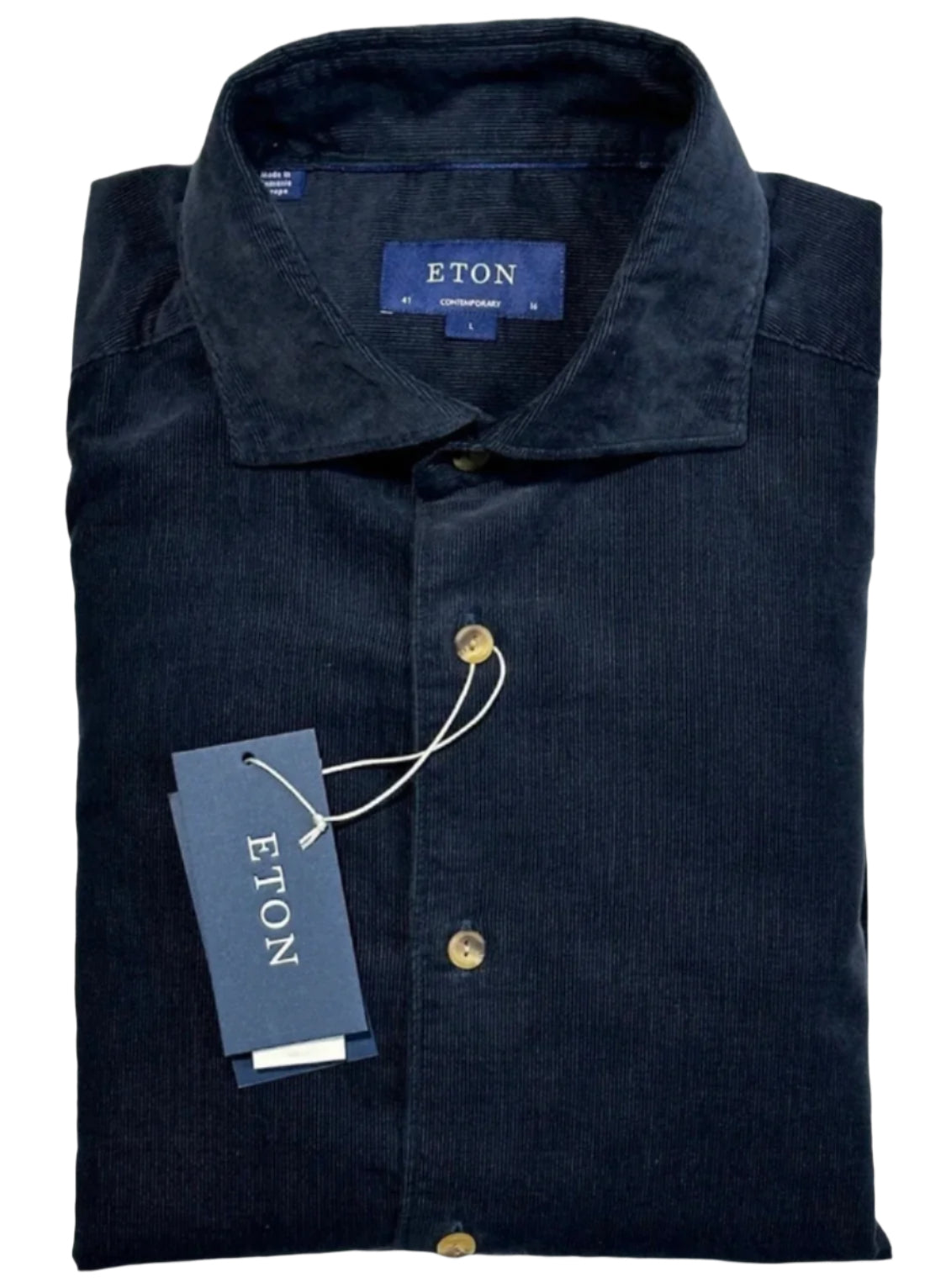 $395 NEW ETON CORDUROY DRESS SHIRT XL 17 EU 43 CONTEMPORARY FIT DARK NAVY FINE WALE