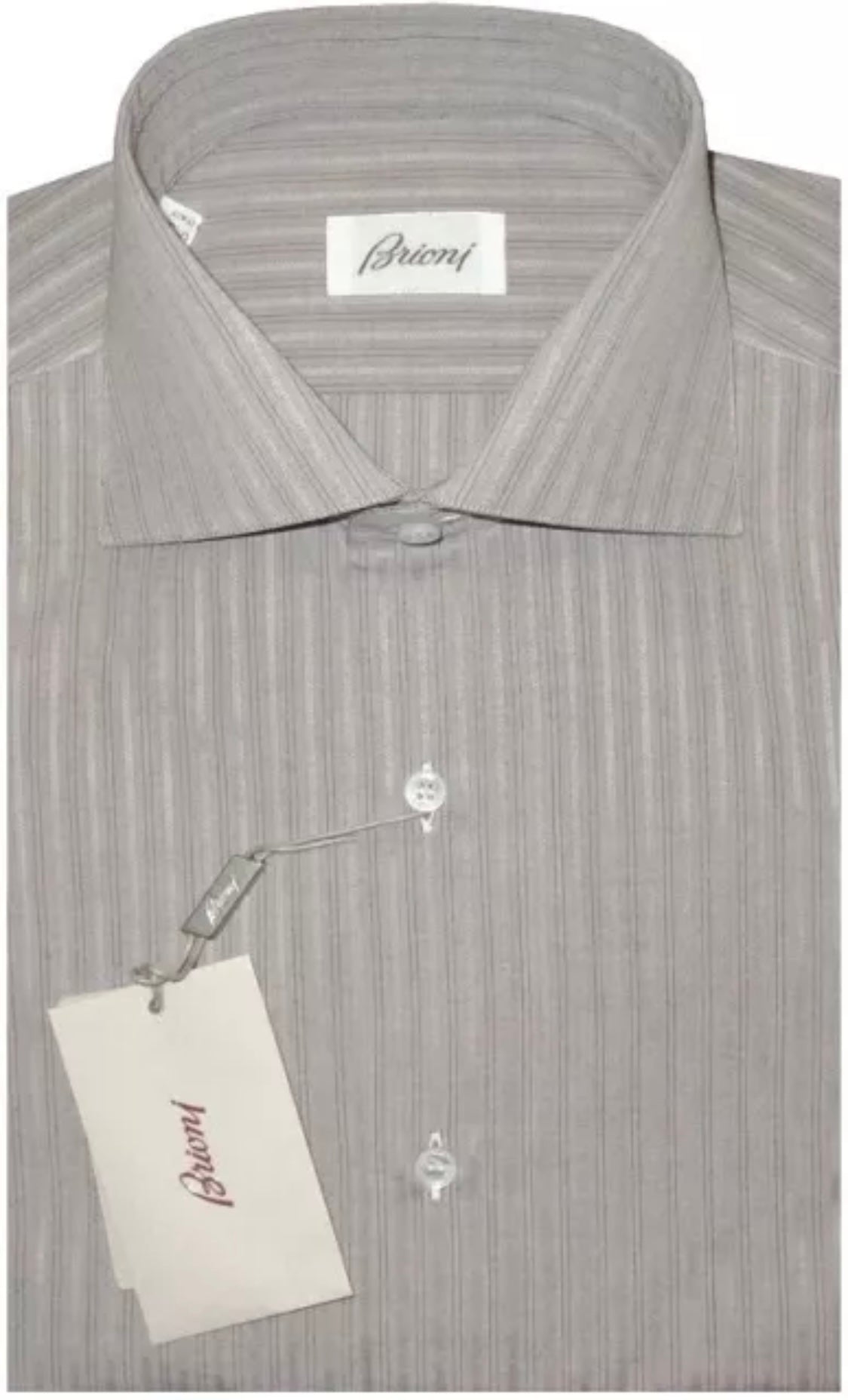 $695 NEW 39 15.5 BRIONI DRESS SHIRT PALE TAUPE BROWN FANCY STRIPE
