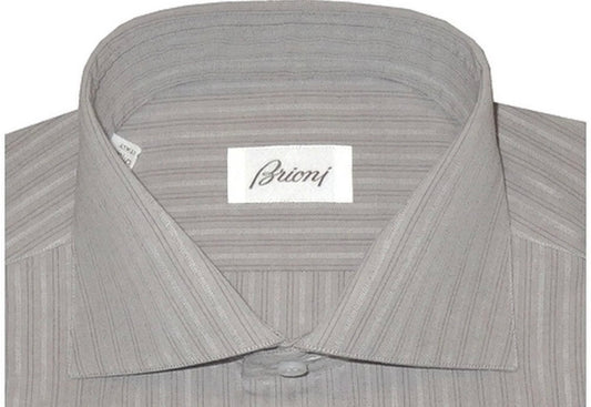$695 NEW 39 15.5 BRIONI DRESS SHIRT PALE TAUPE BROWN FANCY STRIPE