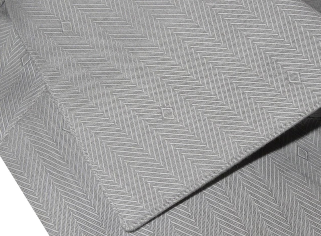 $695 NEW 44 17.5 BRIONI DRESS SHIRT GRAY & WHITE HERRINGBONE DIAMOND ACCENTS