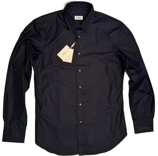 $950 NEW 16.5 42 BRIONI DRESS SHIRT TECHNO COTTON MIDNIGHT BLUE SLIM FIT TAPERED