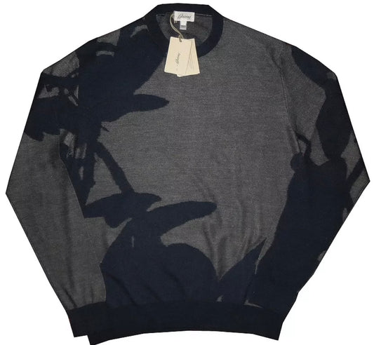 $1650 NEW EU 56 BRIONI SWEATER SLIM FIT DENIM CAMO KNIT COTTON SILK CREW NECK