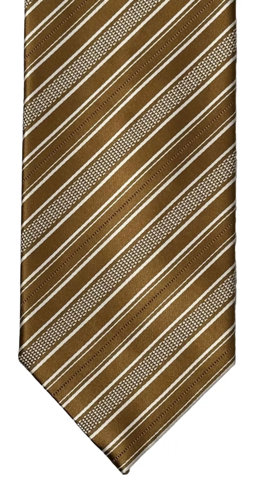 $395 NEW BRIONI TIE DARK GOLD & WHITE DIAGONAL STRIPES HANDMADE LUXURY