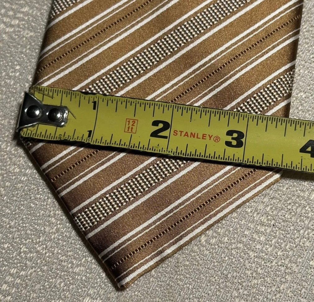 $395 NEW BRIONI TIE DARK GOLD & WHITE DIAGONAL STRIPES HANDMADE LUXURY