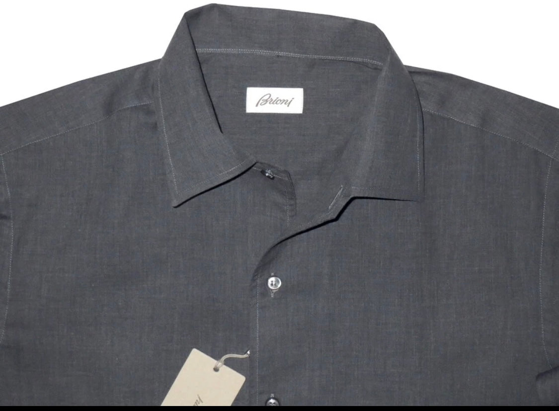 $650 NEW BRIONI DRESS SHIRT L FITTED FIT GRAY 1 PIECE LIGHTER CASUAL COLLAR