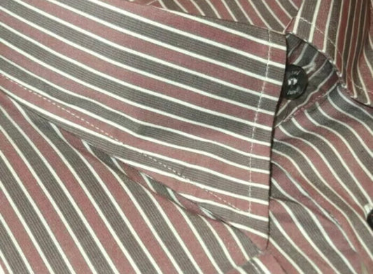 $900 NEW V 16.5 TO 17 BRIONI DRESS SHIRT SILK COTTON SLIM FIT GRAY & PALE RED STRIPE