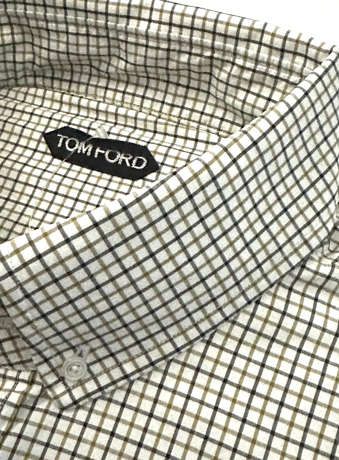$730 NEW EU 44 17.5 TOM FORD DRESS SHIRT WHITE MUSTARD BLUE-BLACK CHECK HANDMADE