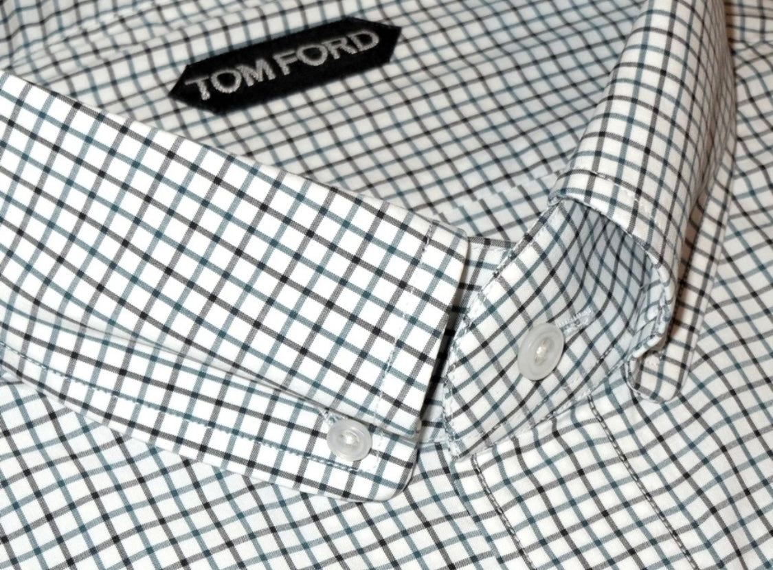 $730 NEW EU 44 17.5 TOM FORD DRESS SHIRT HANDMADE WHITE GREEN BROWN CHECK