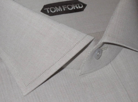 $640 NEW EU 45 17.75 TOM FORD DRESS SHIRT SOFT BROWN TAUPE HANDMADE