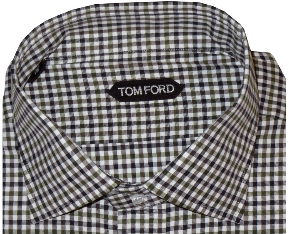 $730 NEW EU 45 17.75 TOM FORD DRESS SHIRT GREEN WHITE BLUE-BLACK CHECK HANDMADE