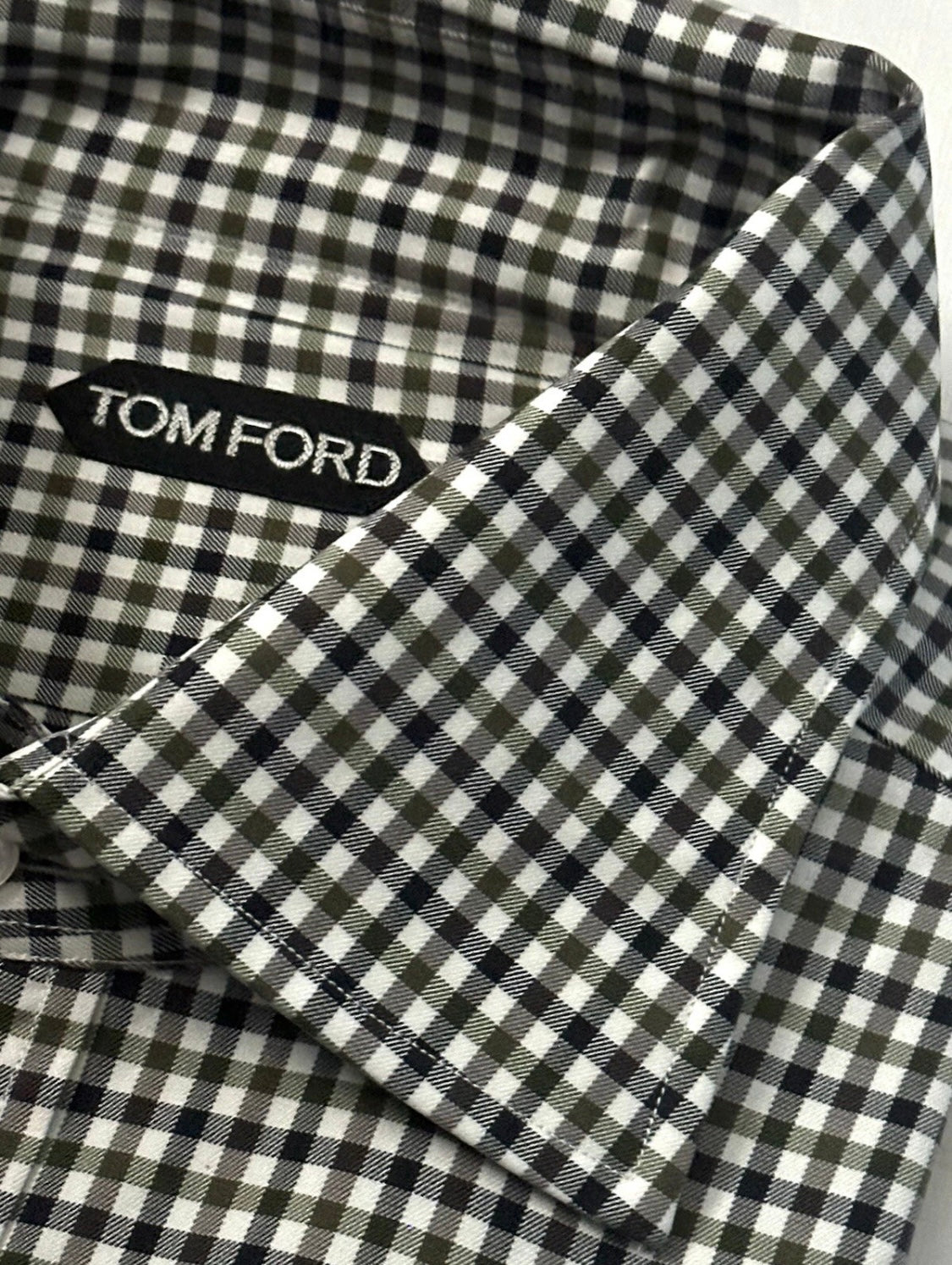 $730 NEW EU 45 17.75 TOM FORD DRESS SHIRT GREEN WHITE BLUE-BLACK CHECK HANDMADE