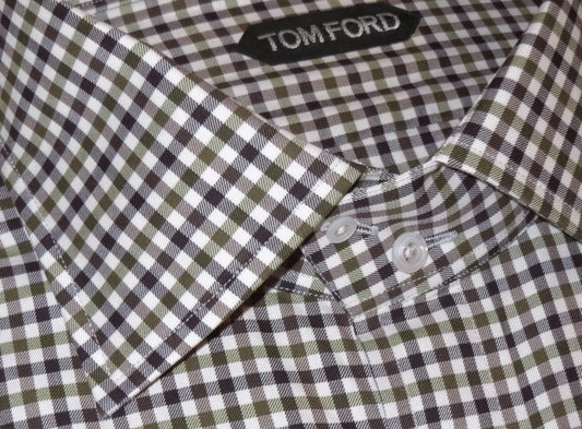$730 NEW EU 45 17.75 TOM FORD DRESS SHIRT GREEN WHITE BLUE-BLACK CHECK HANDMADE