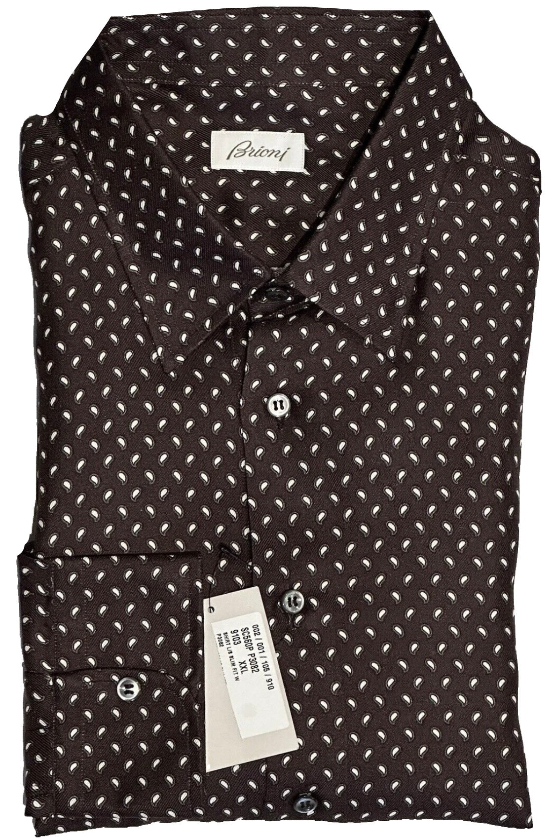 $2300 NEW XXL VI 44/ 17.5 BRIONI 100% SILK DRESS SHIRT BROWN PAISLEY