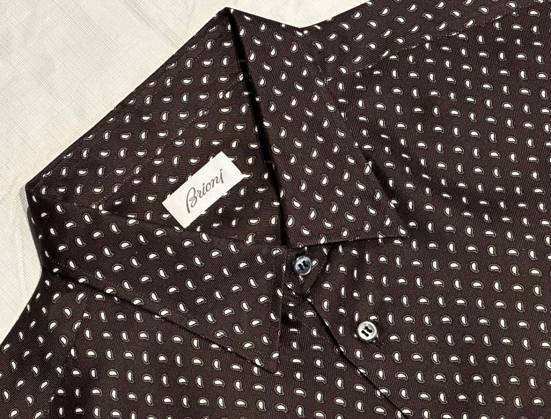 $2300 NEW XXL VI 44/ 17.5 BRIONI 100% SILK DRESS SHIRT BROWN PAISLEY