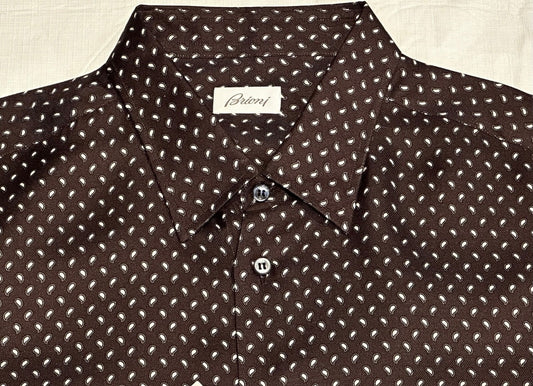 $2300 NEW XXL VI 44/ 17.5 BRIONI 100% SILK DRESS SHIRT BROWN PAISLEY