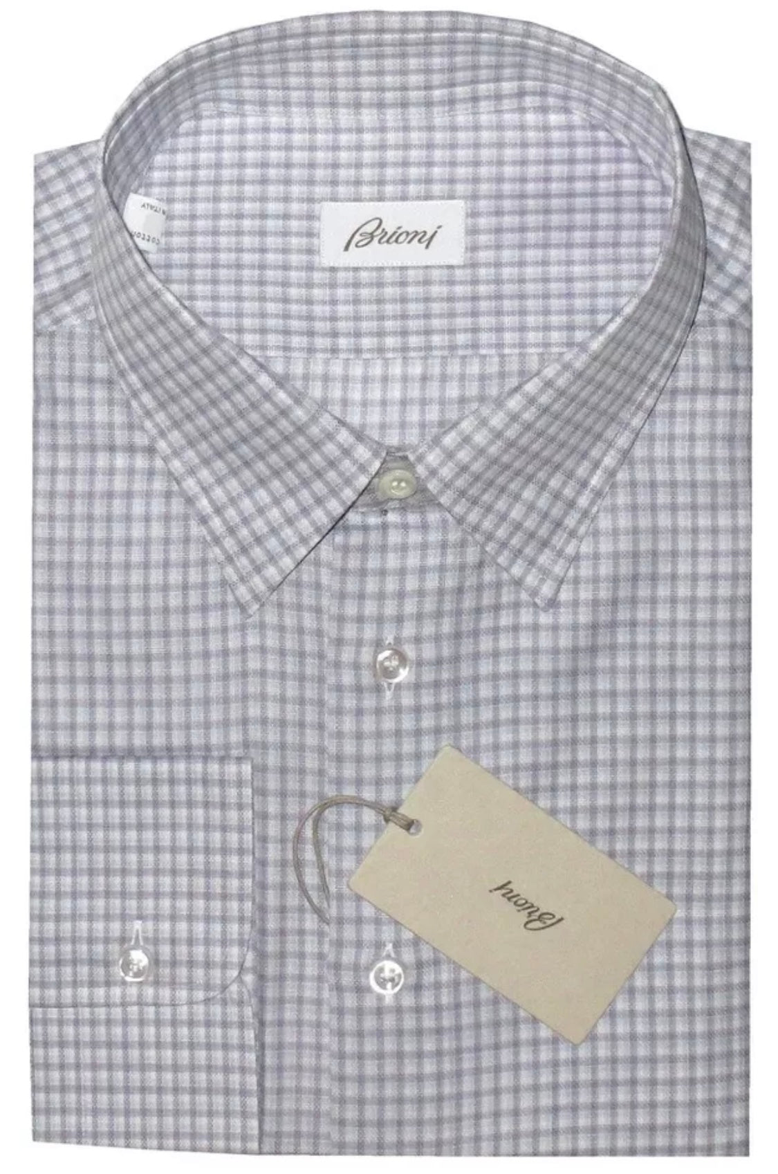 $550 NEW 43 17 V XL BRIONI DRESS SHIRT WHITE LAVENDER GRID LUXURY CASUAL