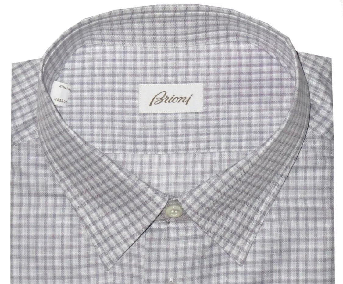 $550 NEW 43 17 V XL BRIONI DRESS SHIRT WHITE LAVENDER GRID LUXURY CASUAL