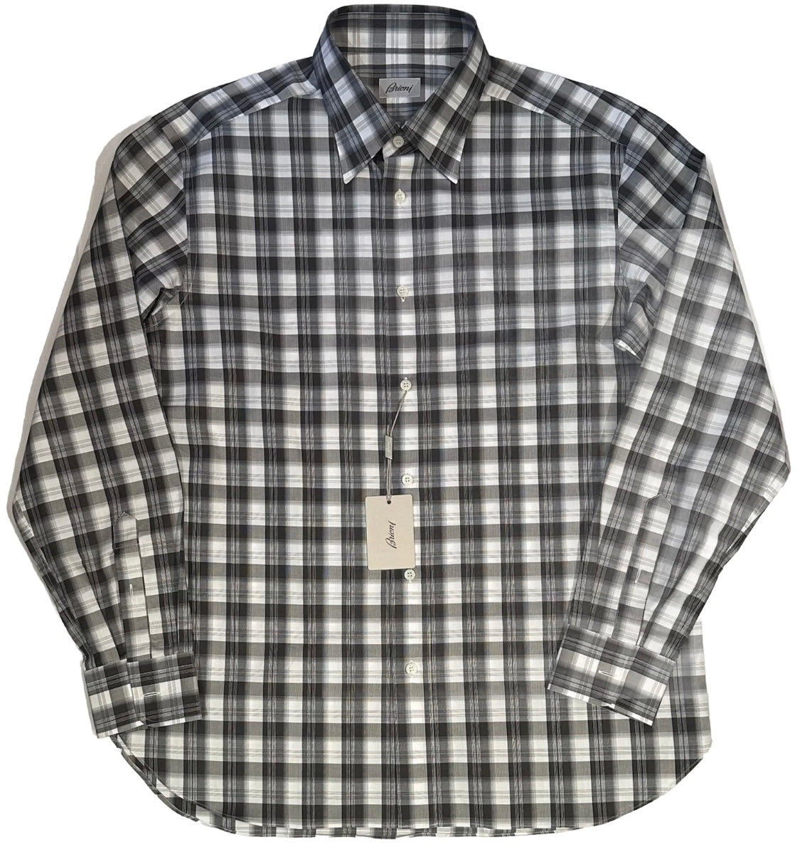 $750 NEW V 17 / 17.5 43 / 44 BRIONI DRESS SHIRT COTTON SATEEN PLAID TARTAN