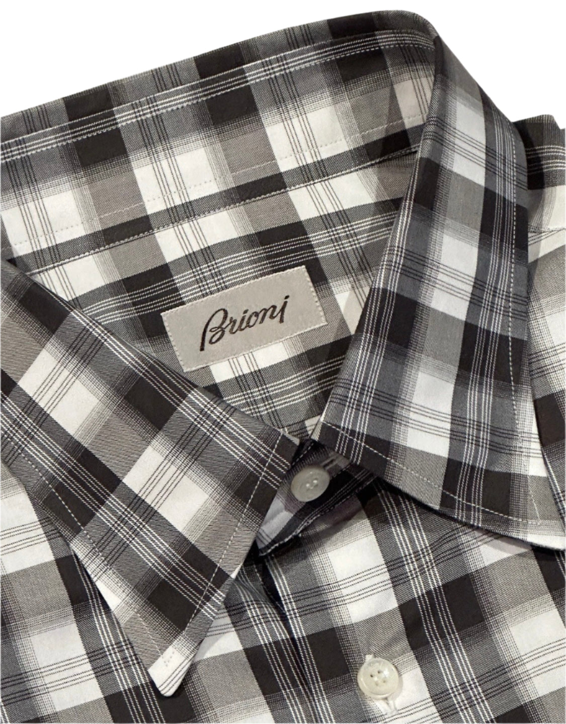 $750 NEW V 17 / 17.5 43 / 44 BRIONI DRESS SHIRT COTTON SATEEN PLAID TARTAN