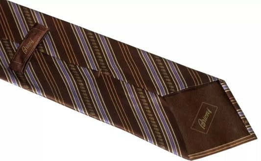 $285 NEW BRIONI 100% SILK SATIN NECK TIE REDDISH-BROWN WHITE INDIGO ORANGE "B"