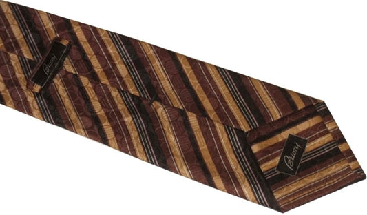 $295 NEW BRIONI HANDMADE NECK TIE 100% SILK DARK GOLD BROWN & BLACK w CIRCLE WATERMARK