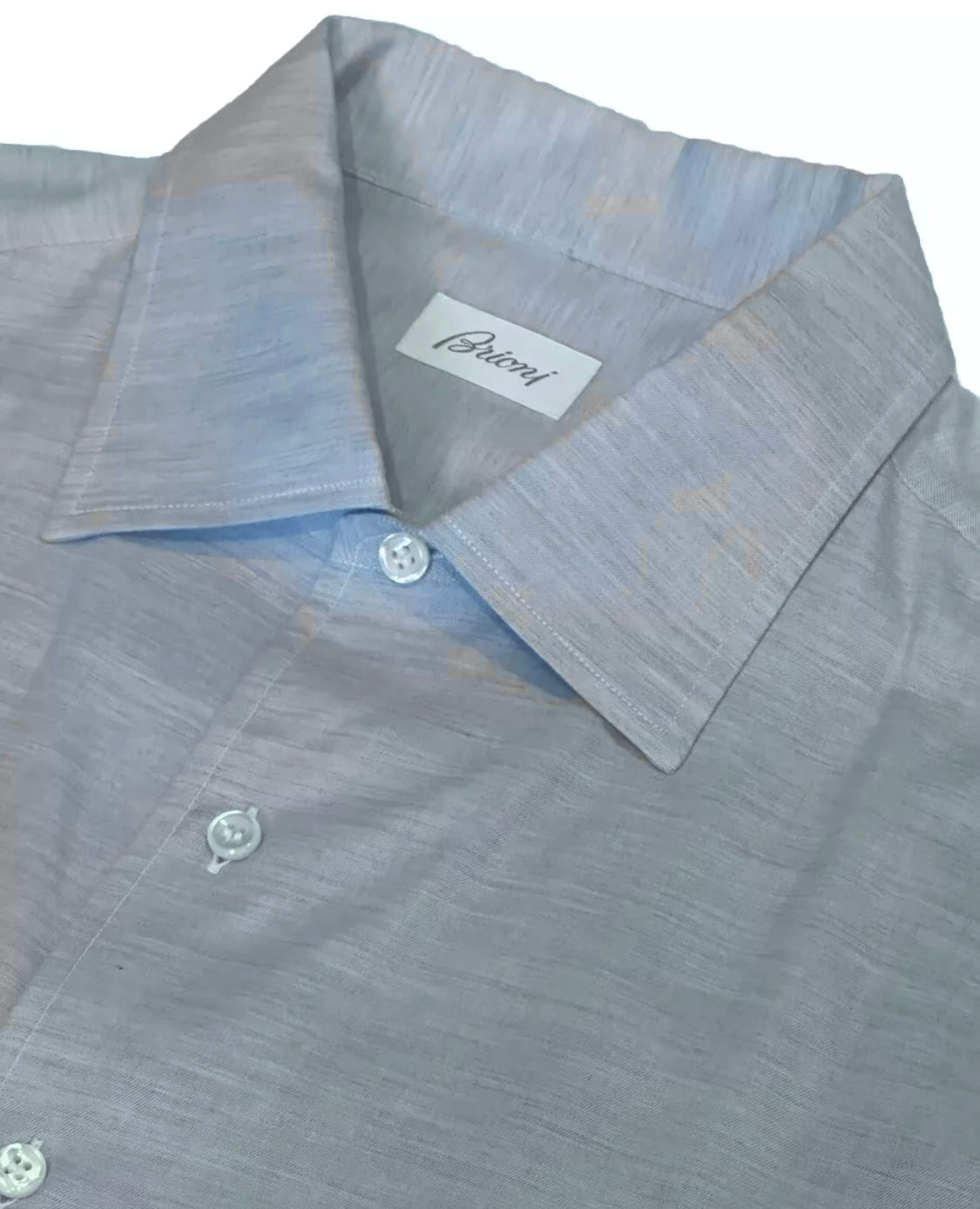 $875 NEW XXL 18 BRIONI SHIRT FITTED FIT CASHMERE COTTON LIGHT BLUE CASUAL COLLAR