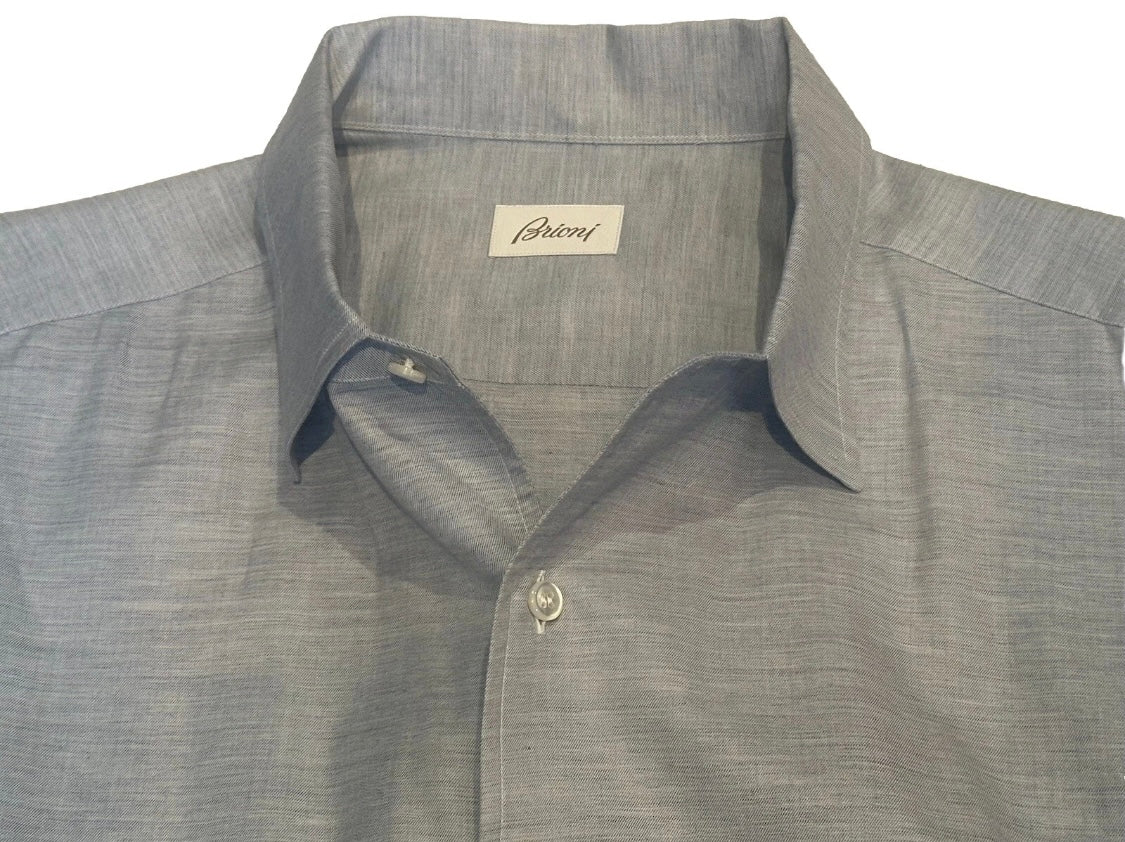 $875 NEW XXL 18 BRIONI SHIRT FITTED FIT CASHMERE COTTON LIGHT BLUE CASUAL COLLAR