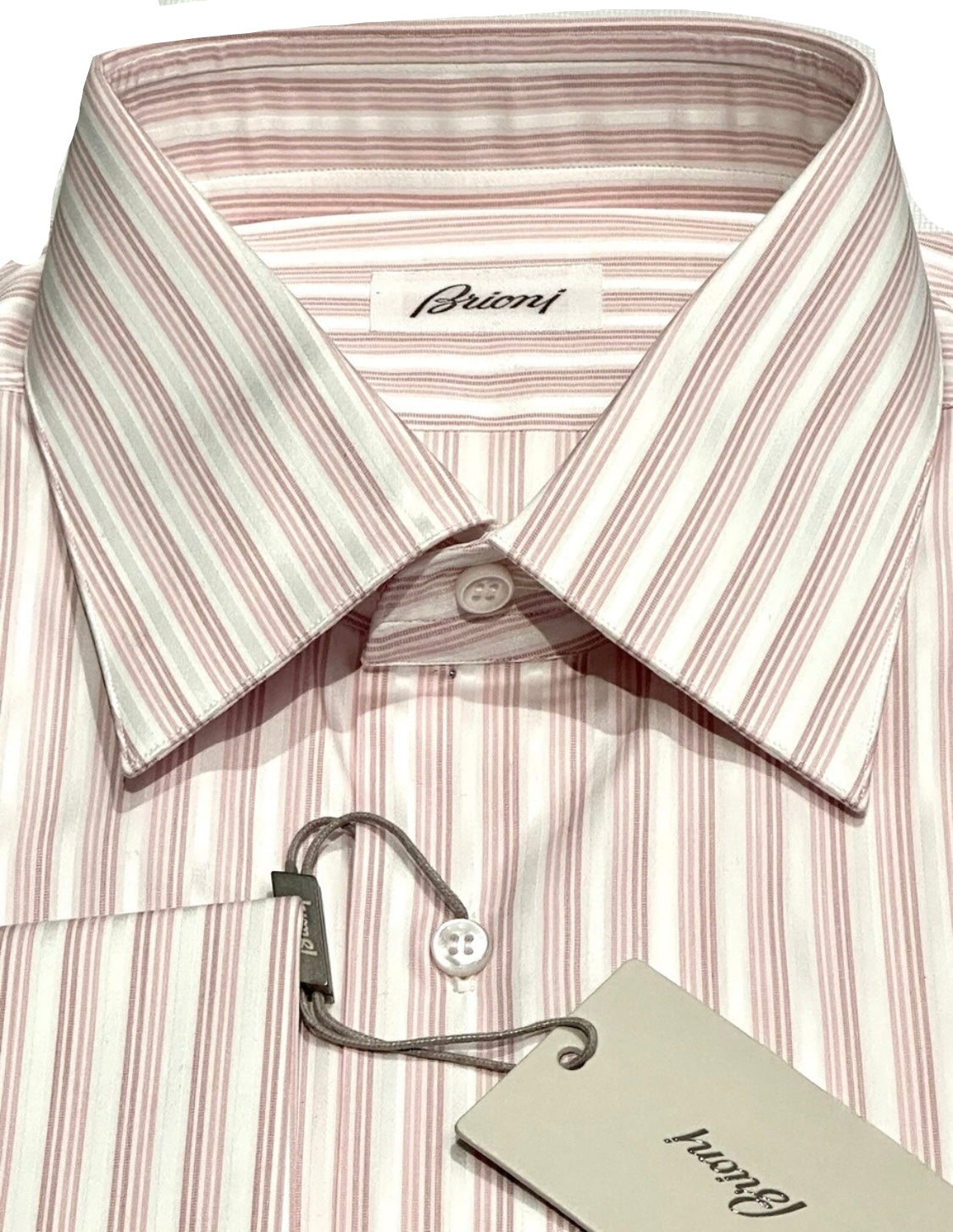 $800 NEW 17 43 BRIONI DRESS SHIRT FRENCH CUFF WHITE PINK MAUVE STRIPES SATEEN CO