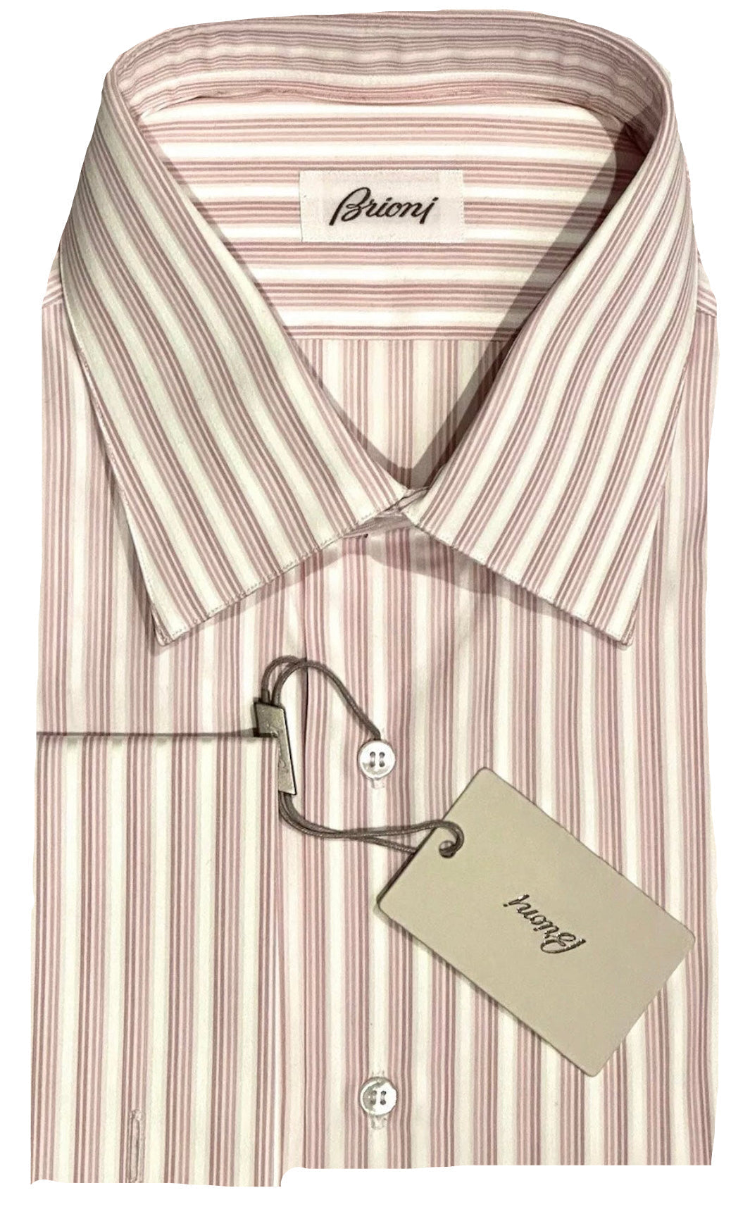 $800 NEW 17 43 BRIONI DRESS SHIRT FRENCH CUFF WHITE PINK MAUVE STRIPES SATEEN CO