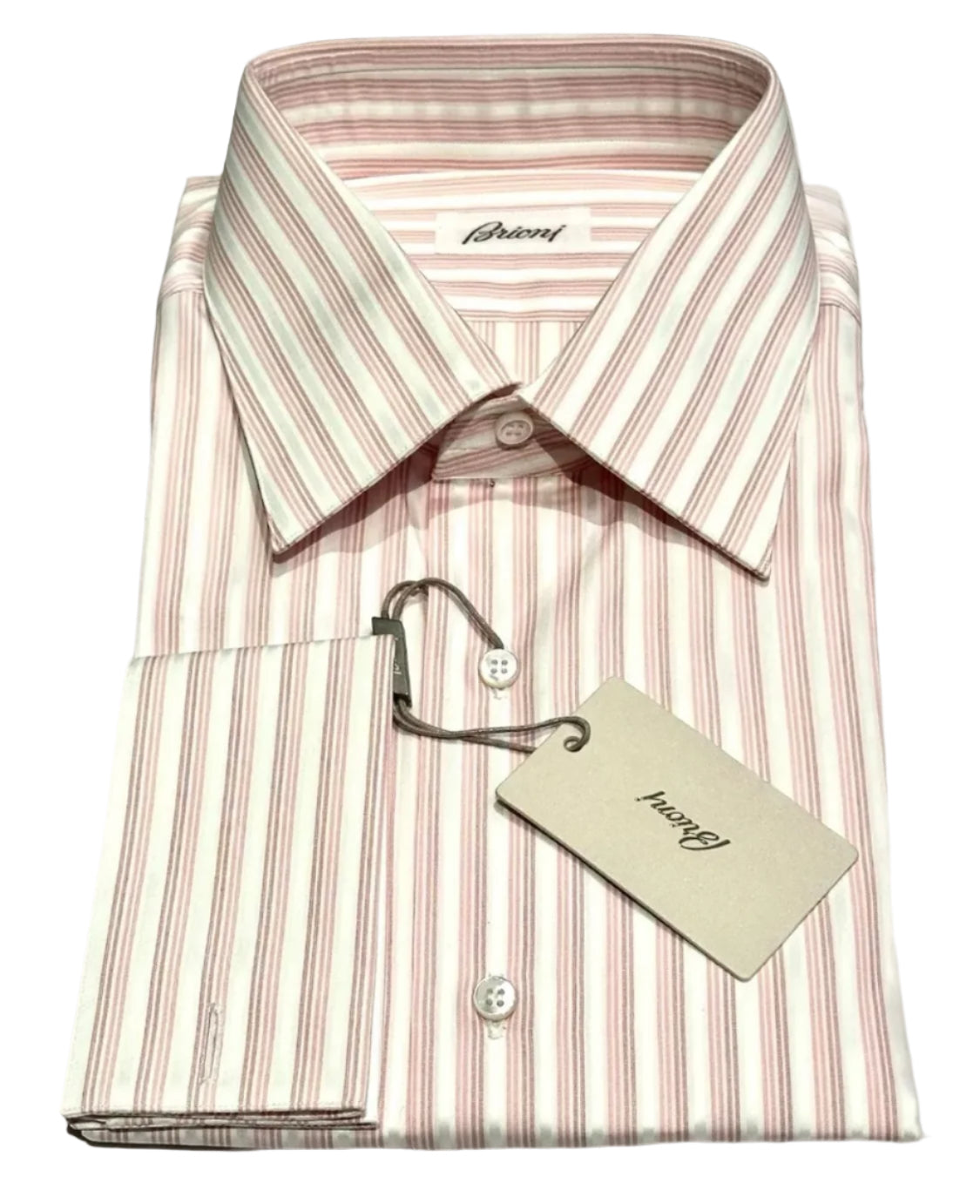 $800 NEW 17 43 BRIONI DRESS SHIRT FRENCH CUFF WHITE PINK MAUVE STRIPES SATEEN CO