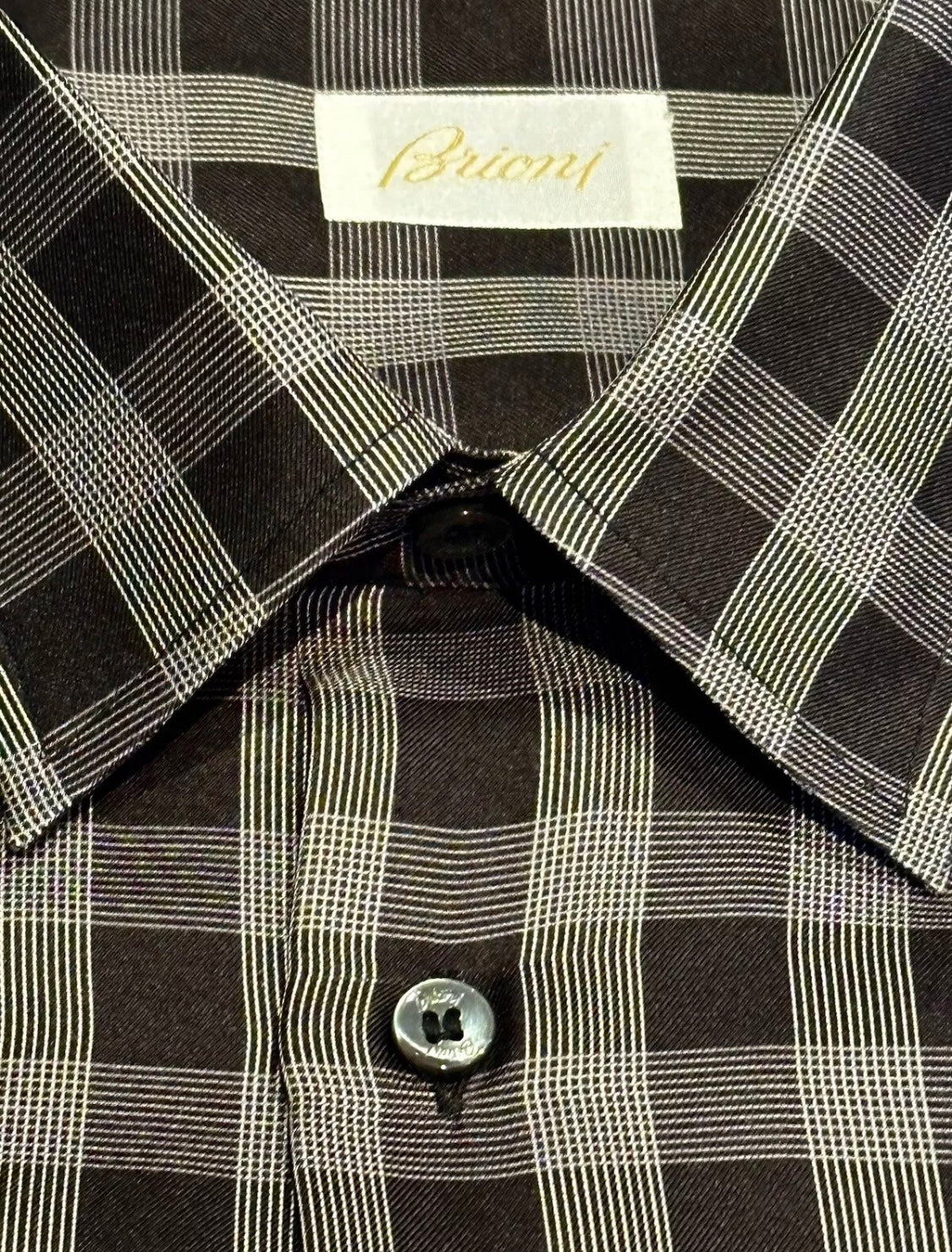 $2300 NEW L/IV 43/44 17/17.5 BRIONI SHIRT 100% SILK DRESS BLACK GRAY CHECK PLAID