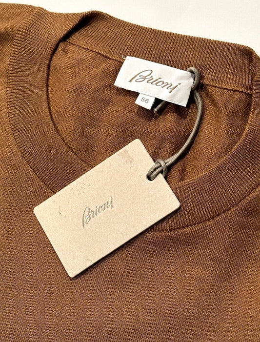 $1650 NEW EU 56 / L BRIONI VICUNA COLOR SWEATER SLIM FIT CASHMERE SILK CREW NECK SWEATER