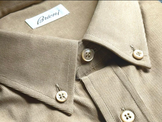$895 NEW XXL 17.5 44 BRIONI SLIM FIT DRESS SHIRT FINE WALE COTTON CORDUROY MENS
