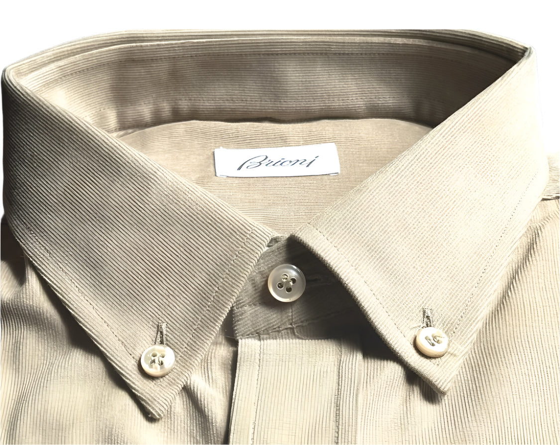$895 NEW XXL 17.5 44 BRIONI SLIM FIT DRESS SHIRT FINE WALE COTTON CORDUROY MENS