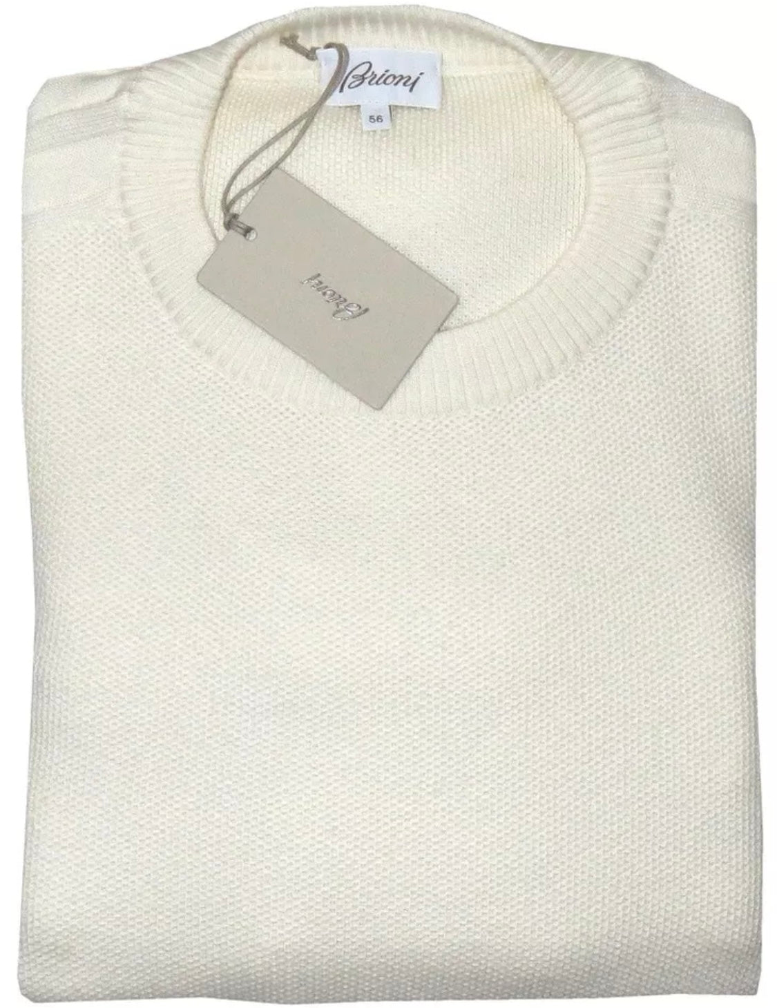 $1850 NEW EU 56 XXL BRIONI SWEATER CASHMERE COTTON IVORY CREW NECK PLUSH KNIT RACER