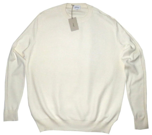 $1850 NEW EU 56 XXL BRIONI SWEATER CASHMERE COTTON IVORY CREW NECK PLUSH KNIT RACER